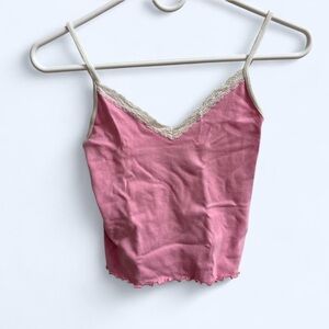 Brandy Melville Pink Camisole with Cream Lace